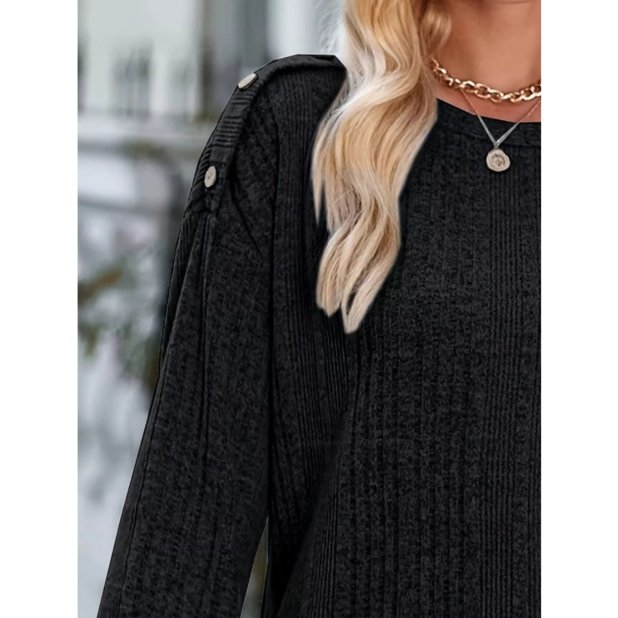 Boat Neck Ribbed Knit T-Shirt Apparel and Accessories