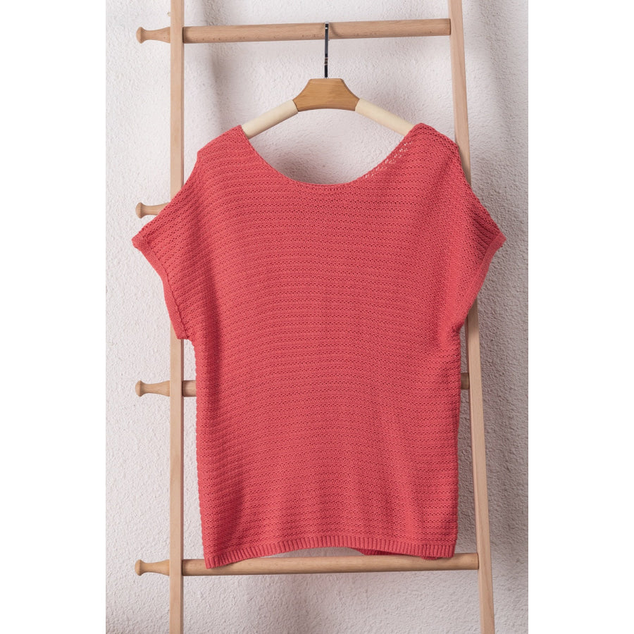 Boat Neck Short Sleeve Sweater Apparel and Accessories