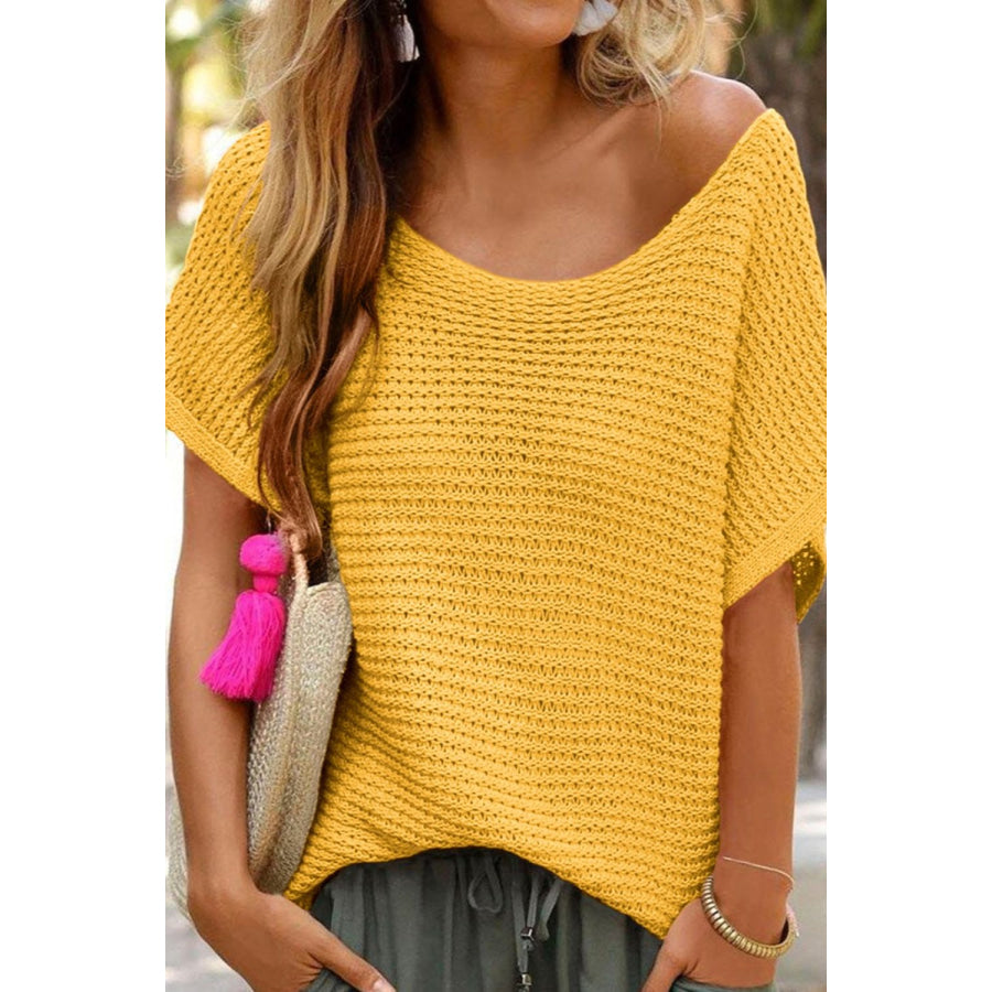 Boat Neck Short Sleeve Sweater Mustard / S Apparel and Accessories