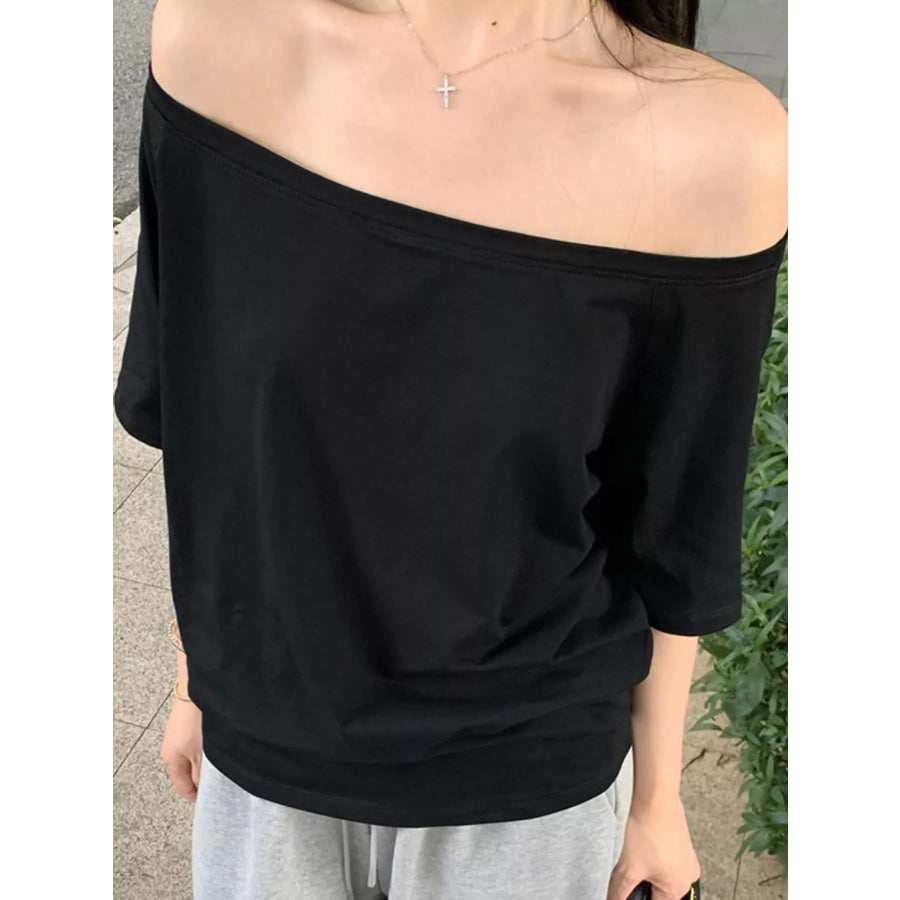 Boat Neck Short Sleeve T-Shirt Black / S Apparel and Accessories