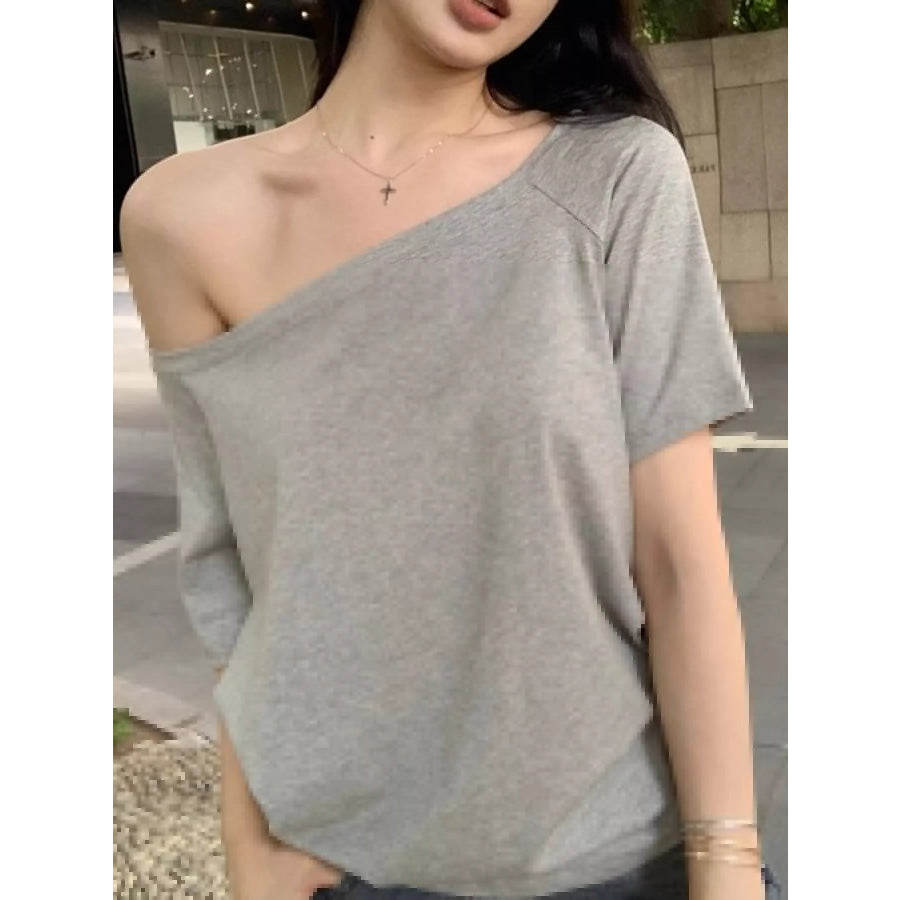Boat Neck Short Sleeve T-Shirt Gray / S Apparel and Accessories