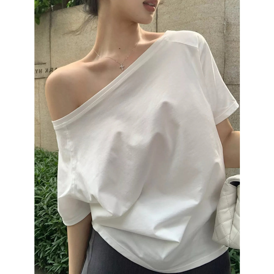 Boat Neck Short Sleeve T-Shirt White / S Apparel and Accessories