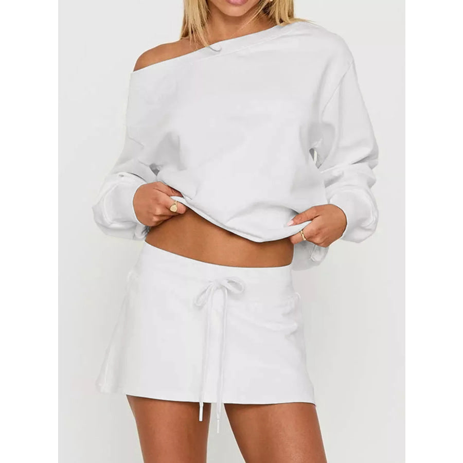 Boat Neck Sweatshirt and Mini Skirt Set Apparel and Accessories