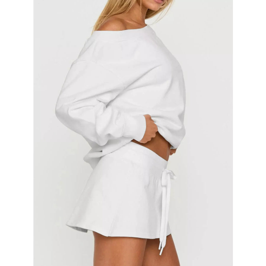 Boat Neck Sweatshirt and Mini Skirt Set Apparel and Accessories