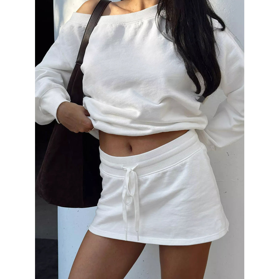 Boat Neck Sweatshirt and Mini Skirt Set Gray/white / S Apparel and Accessories