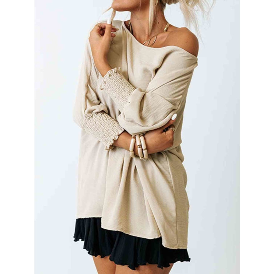 Boat Neck Three-Quarter Sleeve Blouse