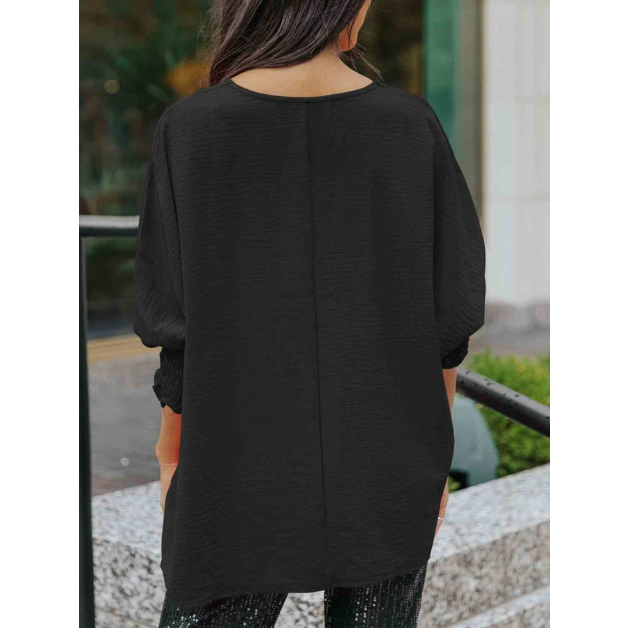 Boat Neck Three-Quarter Sleeve Blouse