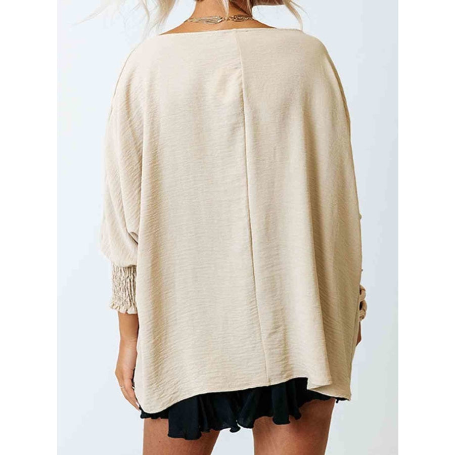 Boat Neck Three-Quarter Sleeve Blouse