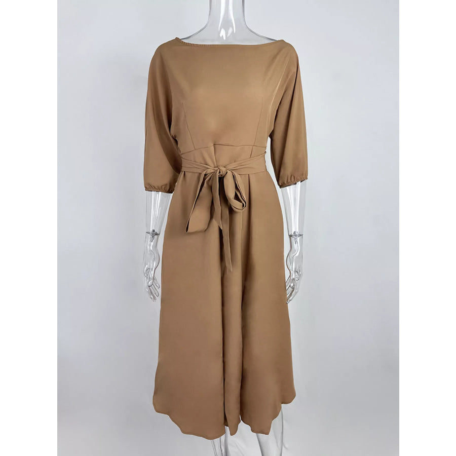 Boat Neck Tie Waist Dress Apparel and Accessories