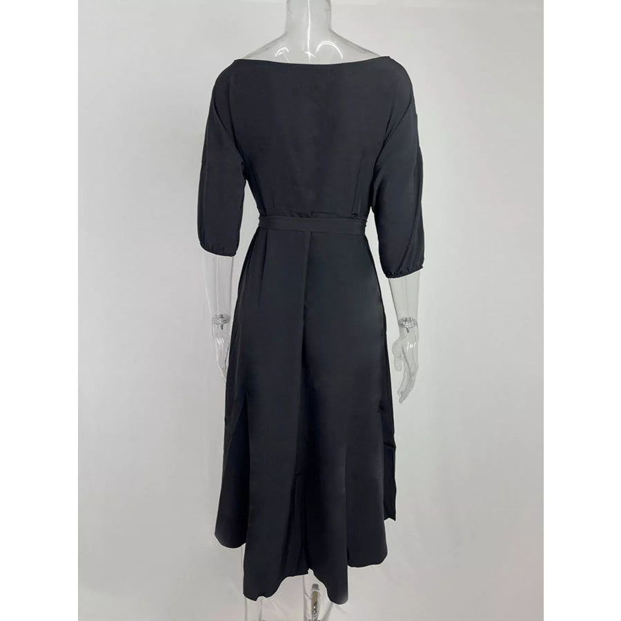 Boat Neck Tie Waist Dress Apparel and Accessories