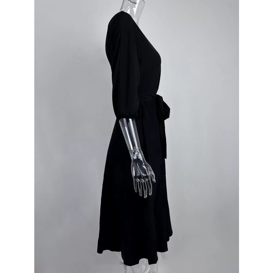 Boat Neck Tie Waist Dress Apparel and Accessories