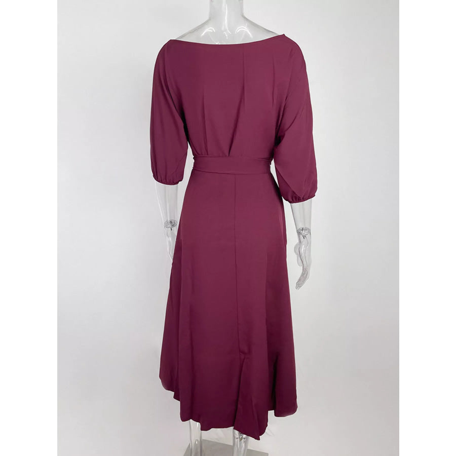 Boat Neck Tie Waist Dress Apparel and Accessories
