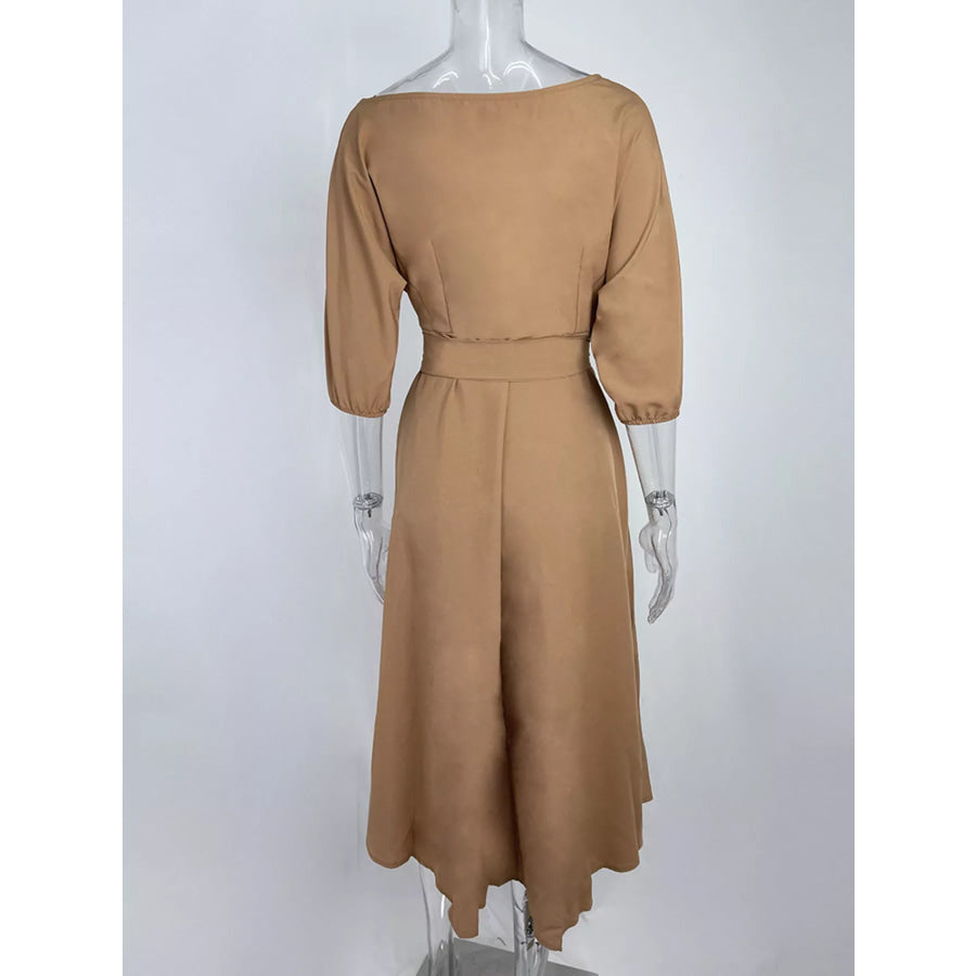 Boat Neck Tie Waist Dress Apparel and Accessories
