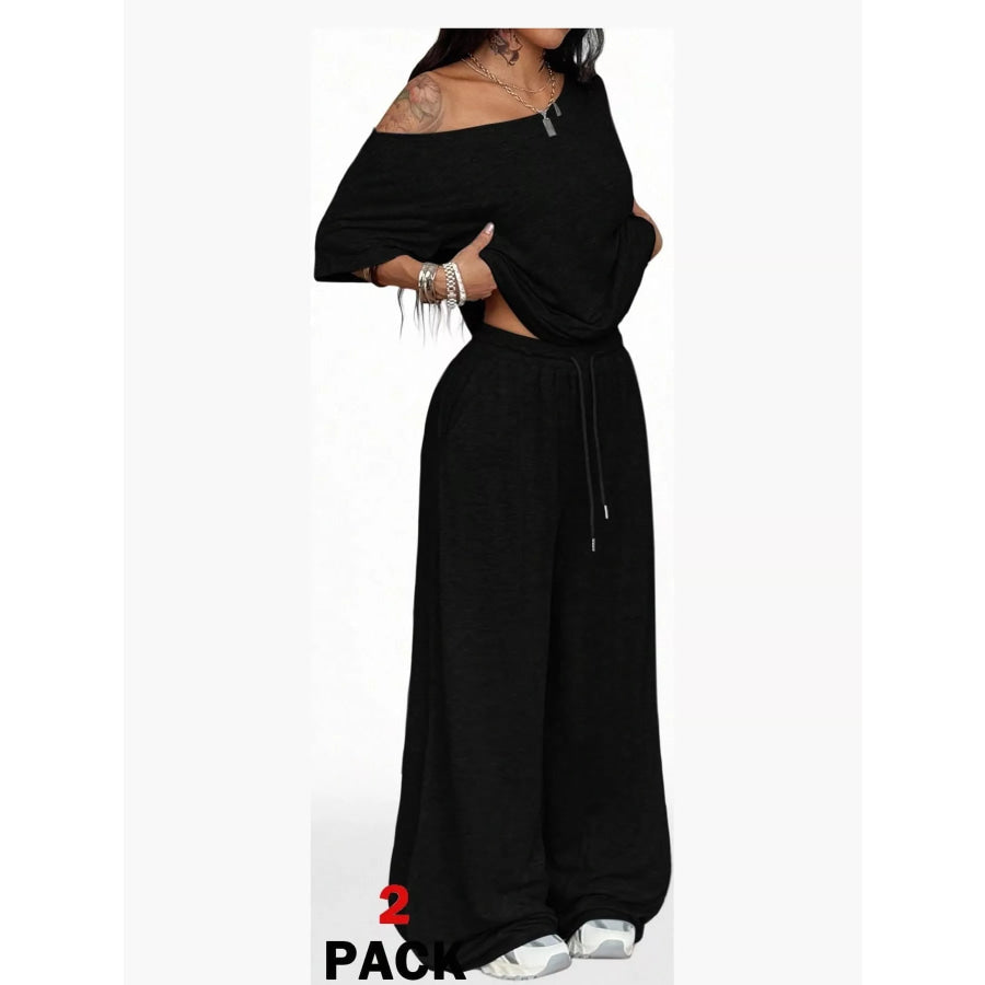 Boat Neck Top and Wide Leg Pants Set Apparel Accessories