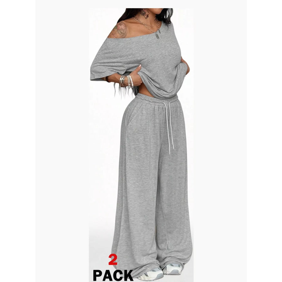 Boat Neck Top and Wide Leg Pants Set Apparel Accessories