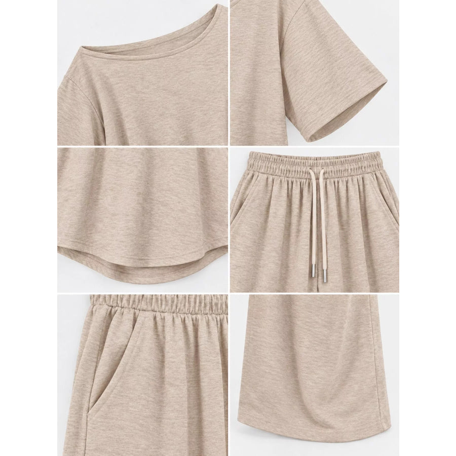 Boat Neck Top and Wide Leg Pants Set Apparel Accessories