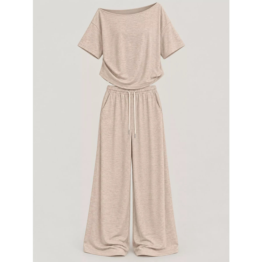 Boat Neck Top and Wide Leg Pants Set Apparel Accessories