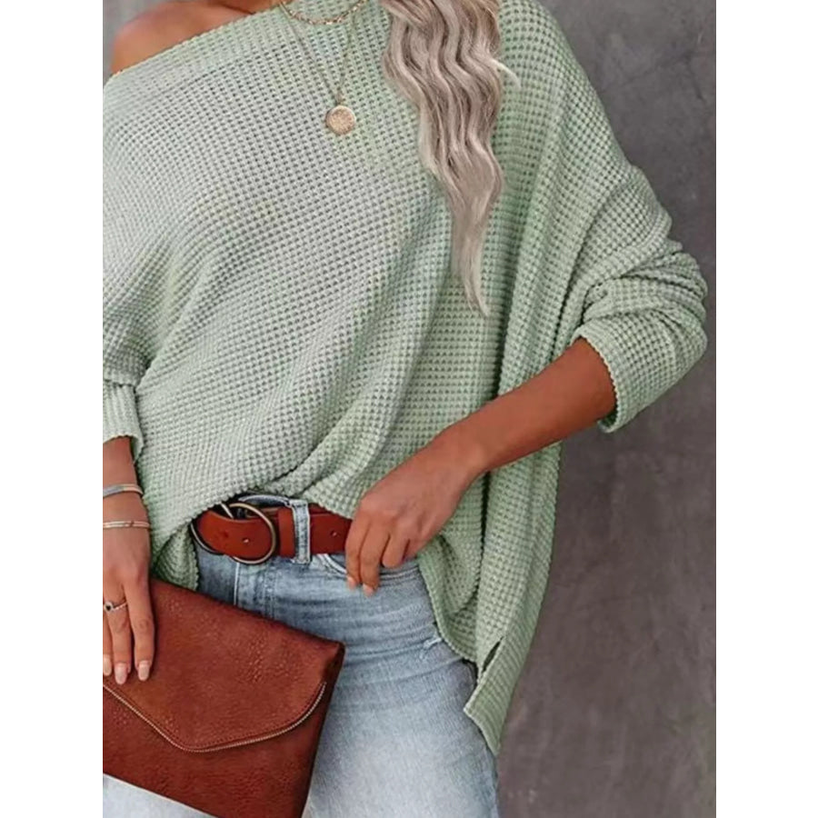 Boat Neck Waffle Knit Top Apparel and Accessories