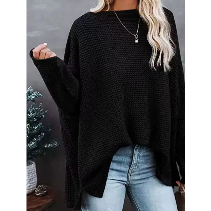 Boat Neck Waffle Knit Top Apparel and Accessories