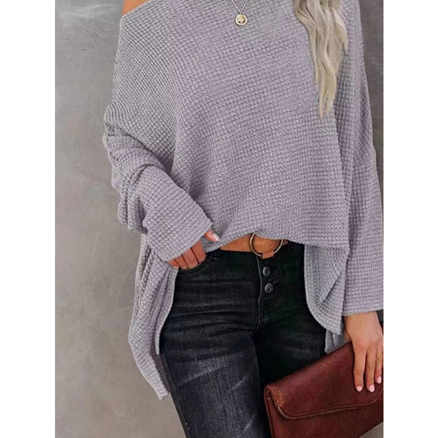 Boat Neck Waffle Knit Top Apparel and Accessories