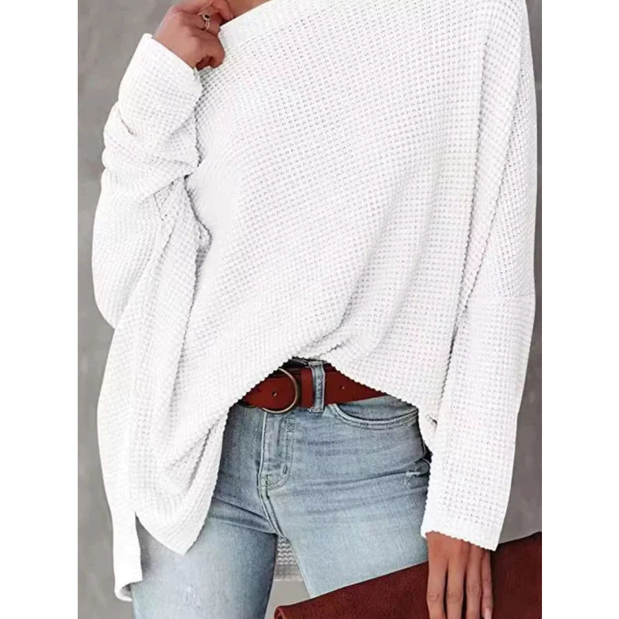 Boat Neck Waffle Knit Top Apparel and Accessories