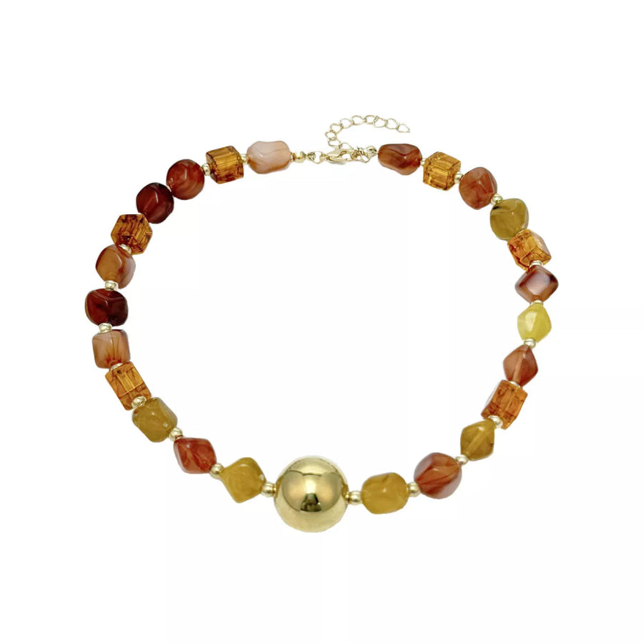 Bohemian Beaded Statement Necklace with Central Gold Sphere / onesize Apparel and Accessories