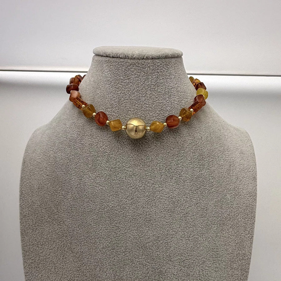 Bohemian Beaded Statement Necklace with Central Gold Sphere / onesize Apparel and Accessories