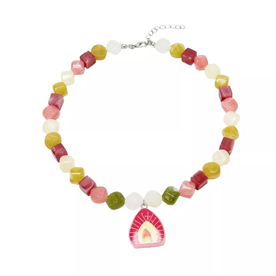 Bohemian Colorful Beaded Necklace with Resin Pendant Red / onesize Apparel and Accessories