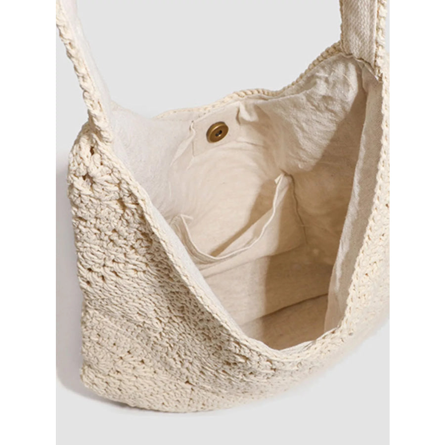 Bohemian Crochet Hollow-Out Tote Bag Off-white / onesize