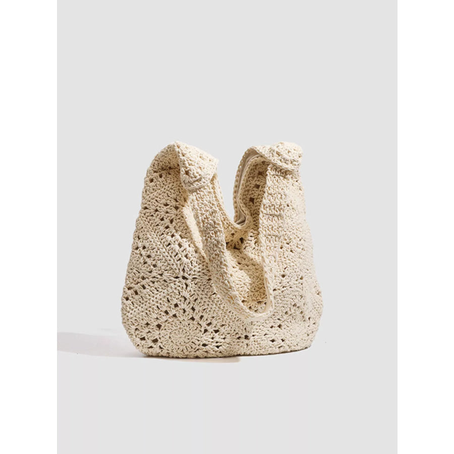 Bohemian Crochet Hollow-Out Tote Bag Off-white / onesize