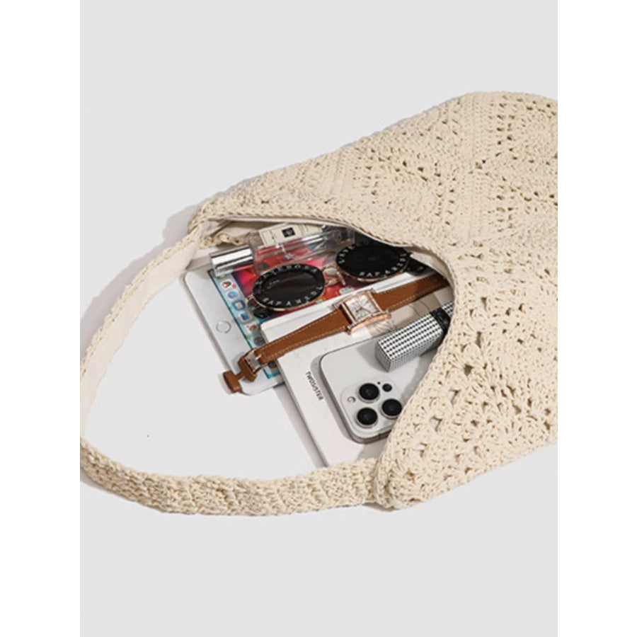 Bohemian Crochet Hollow-Out Tote Bag Off-white / onesize