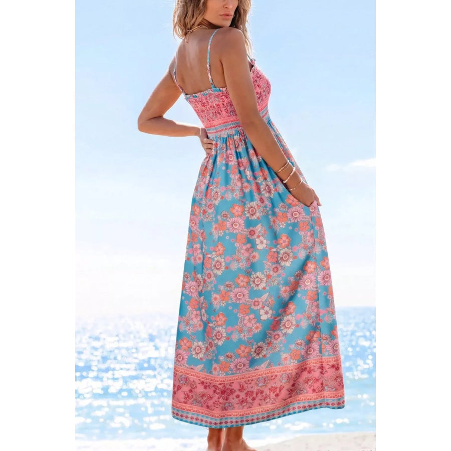 Bohemian Ethnic Print Spaghetti Straps Vacation Maxi Dress Apparel and Accessories