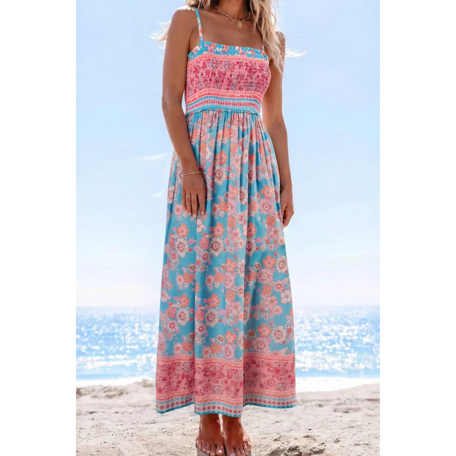 Bohemian Ethnic Print Spaghetti Straps Vacation Maxi Dress Floral / S Apparel and Accessories