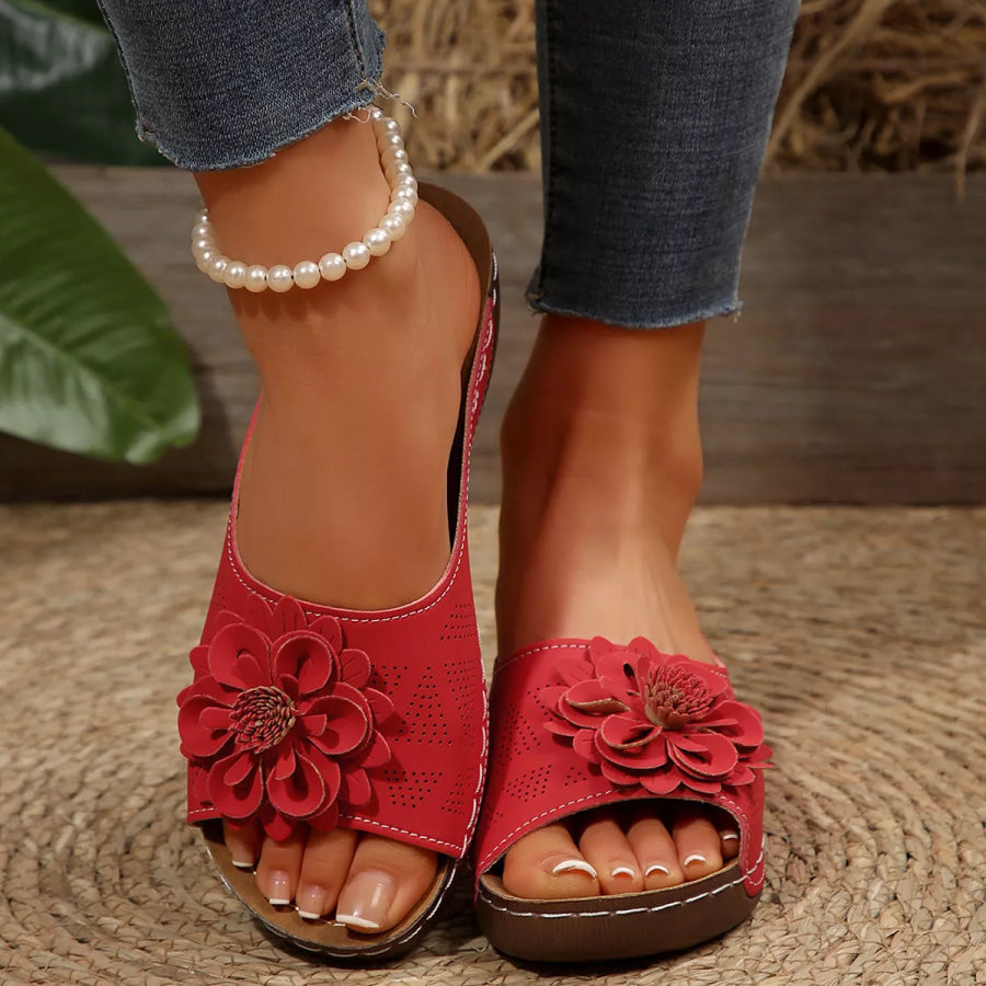 Bohemian Floral Embellished Comfortable Flat Sandals Apparel and Accessories