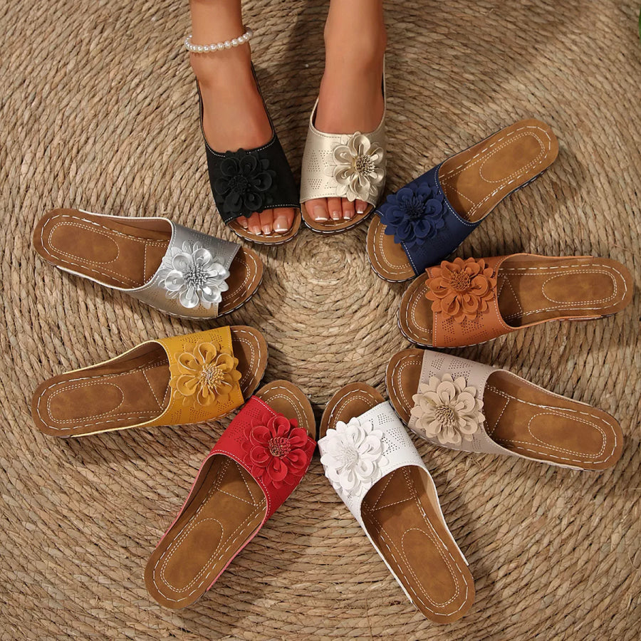 Bohemian Floral Embellished Comfortable Flat Sandals Apparel and Accessories