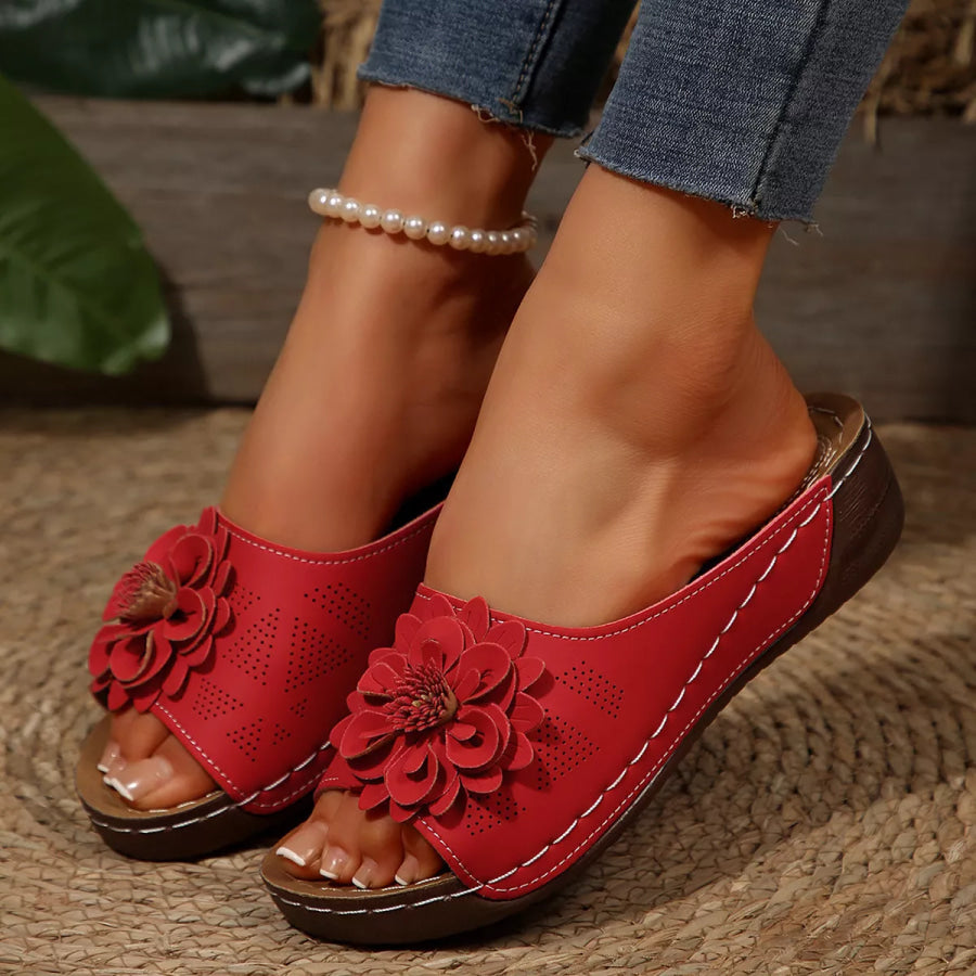 Bohemian Floral Embellished Comfortable Flat Sandals Red / 36 Apparel and Accessories