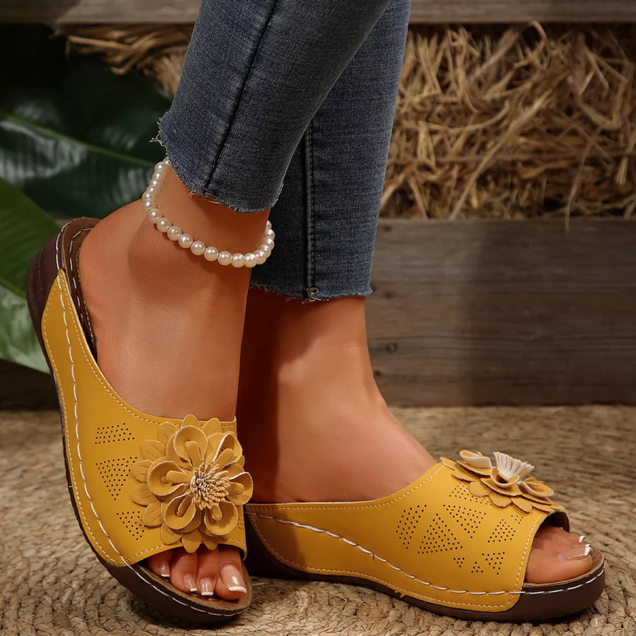 Bohemian Floral Embellished Comfortable Flat Sandals Yellow / 36 Apparel and Accessories