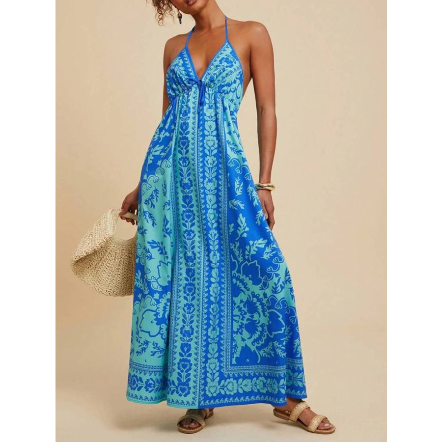 Bohemian Floral Print Halter Maxi Dress Apparel and Accessories