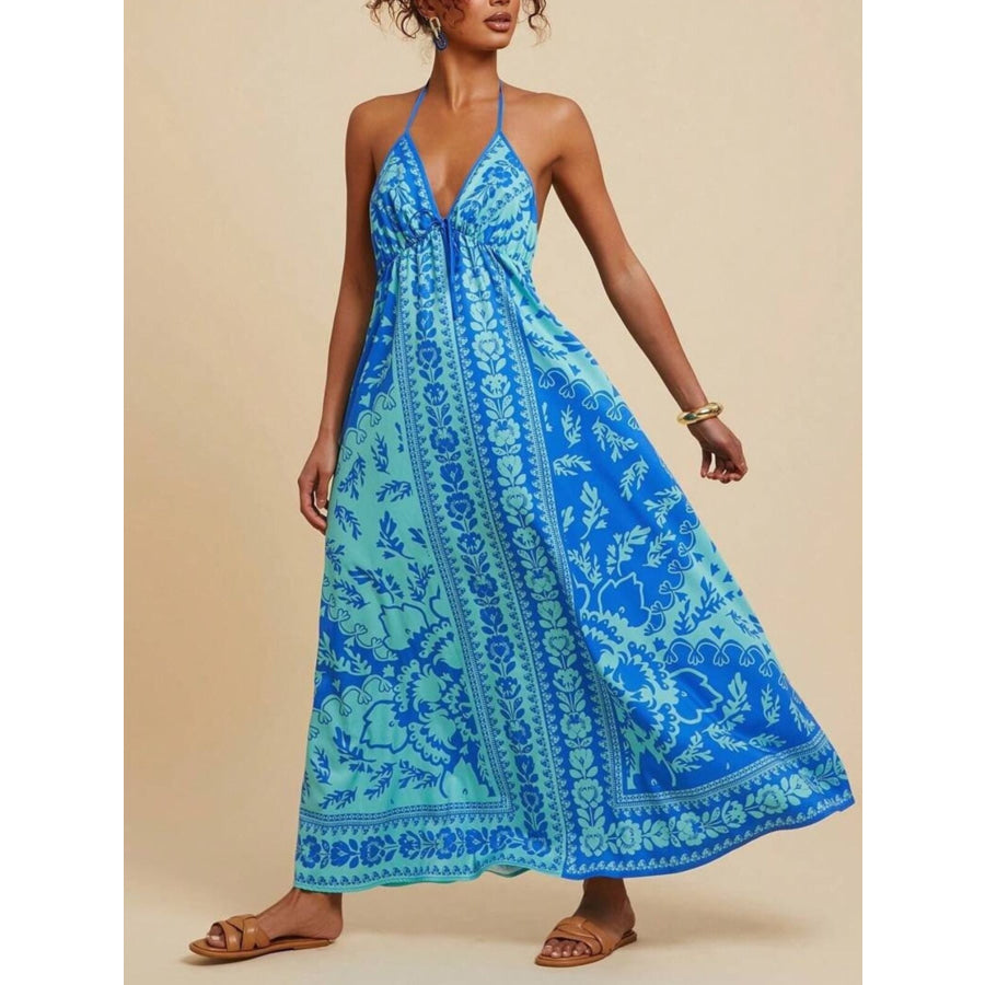 Bohemian Floral Print Halter Maxi Dress Apparel and Accessories