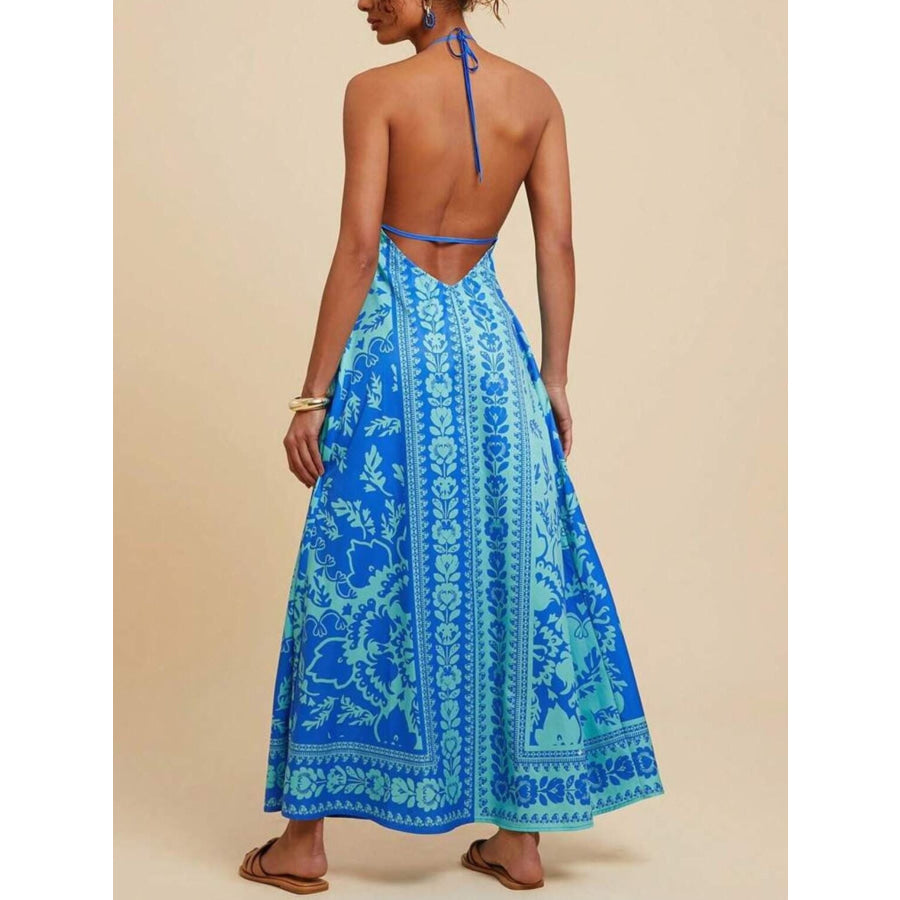 Bohemian Floral Print Halter Maxi Dress Apparel and Accessories