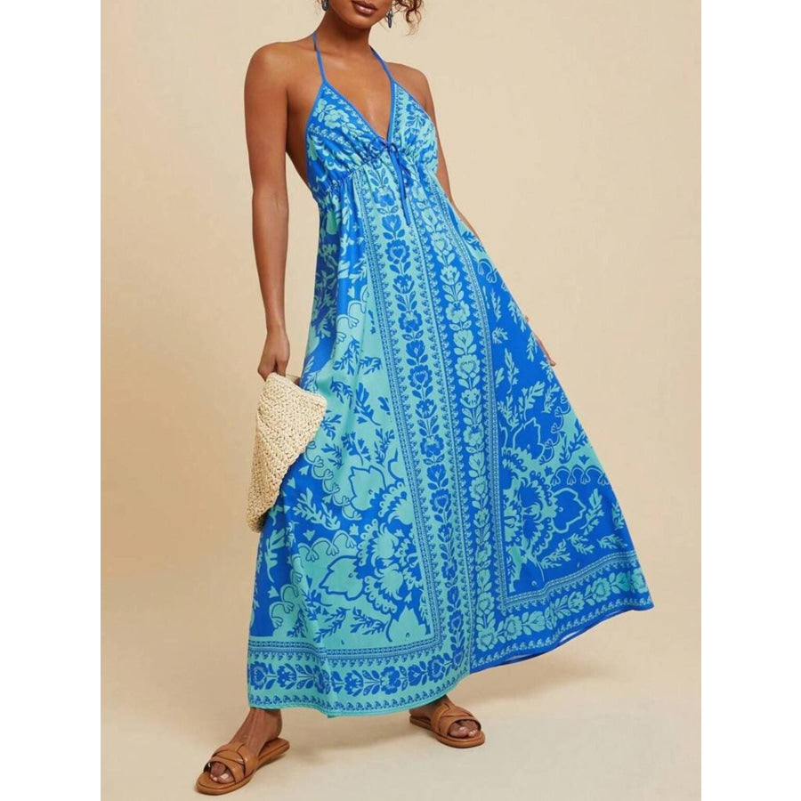 Bohemian Floral Print Halter Maxi Dress Apparel and Accessories