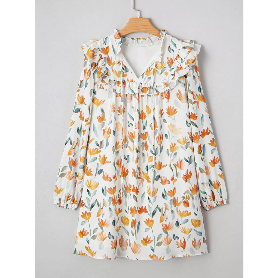Bohemian Floral Print Ruffle Mini Dress Apparel and Accessories