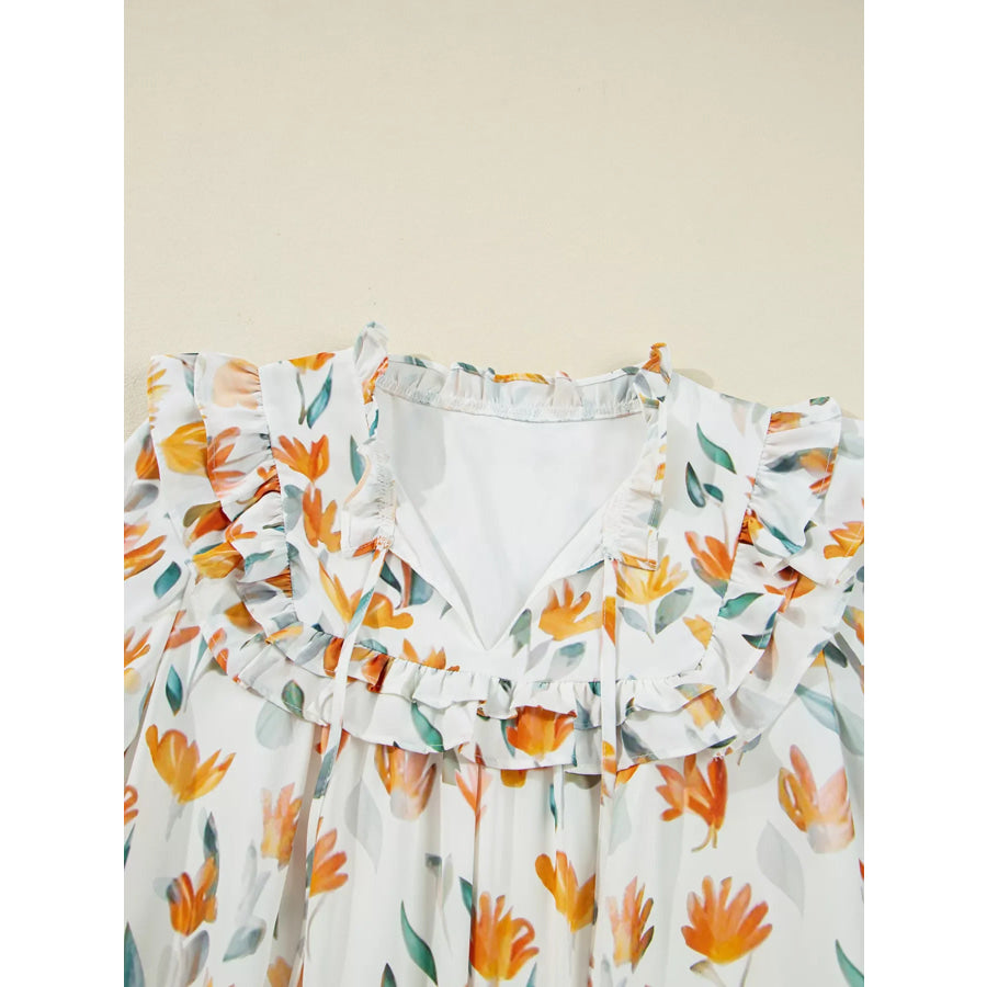 Bohemian Floral Print Ruffle Mini Dress Apparel and Accessories