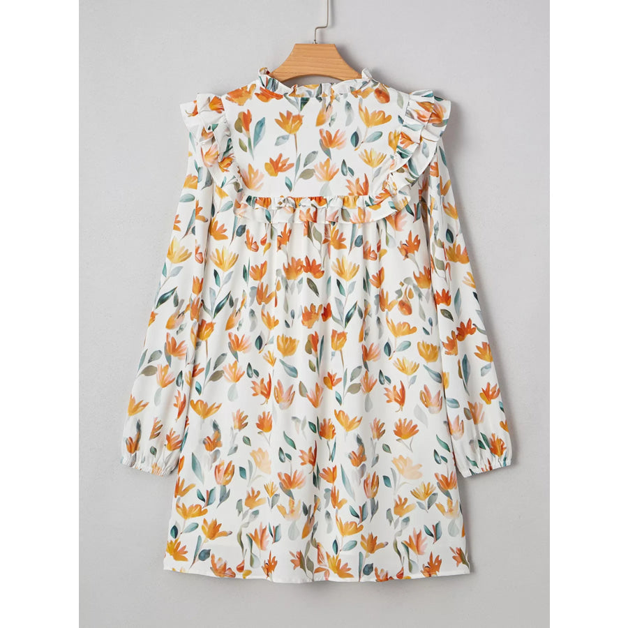 Bohemian Floral Print Ruffle Mini Dress Apparel and Accessories