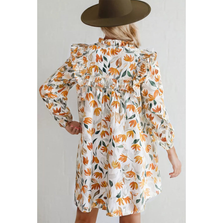 Bohemian Floral Print Ruffle Mini Dress Apparel and Accessories