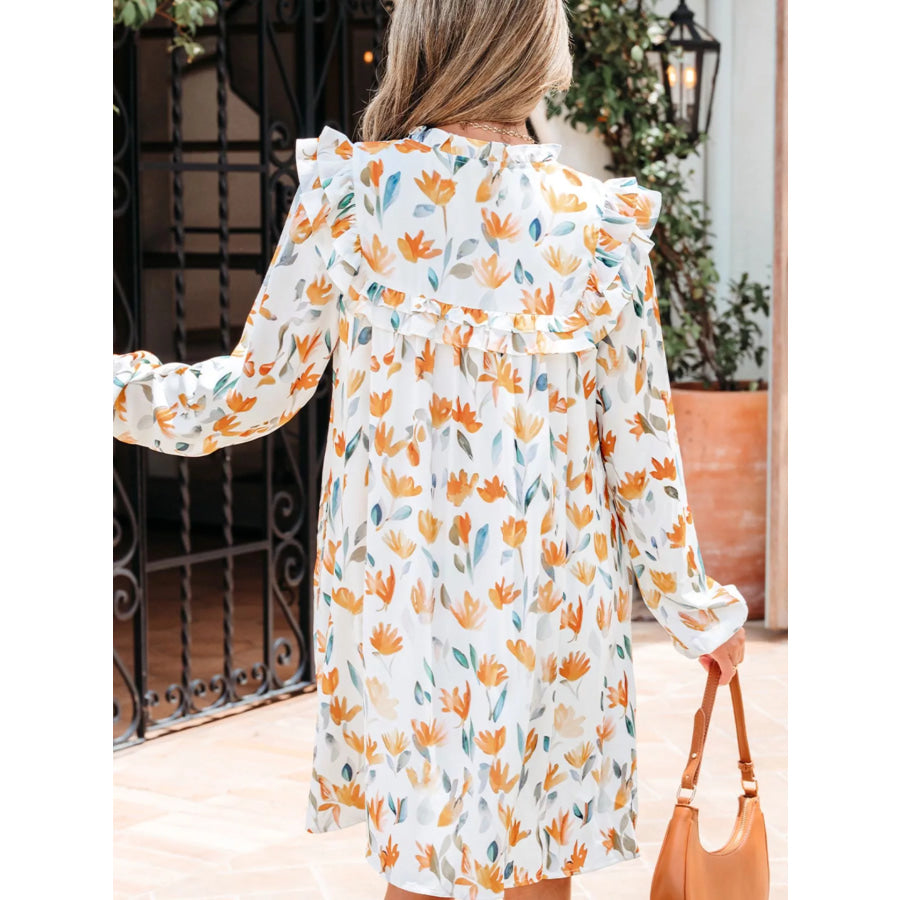 Bohemian Floral Print Ruffle Mini Dress Apparel and Accessories
