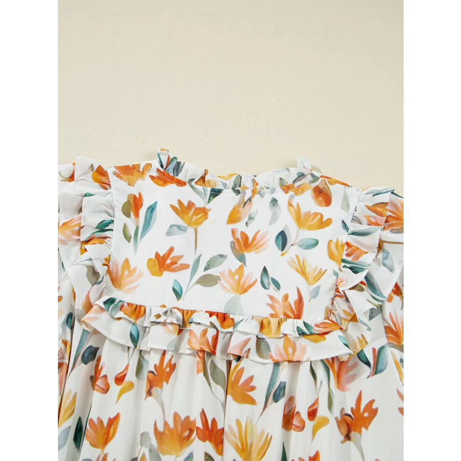 Bohemian Floral Print Ruffle Mini Dress Apparel and Accessories