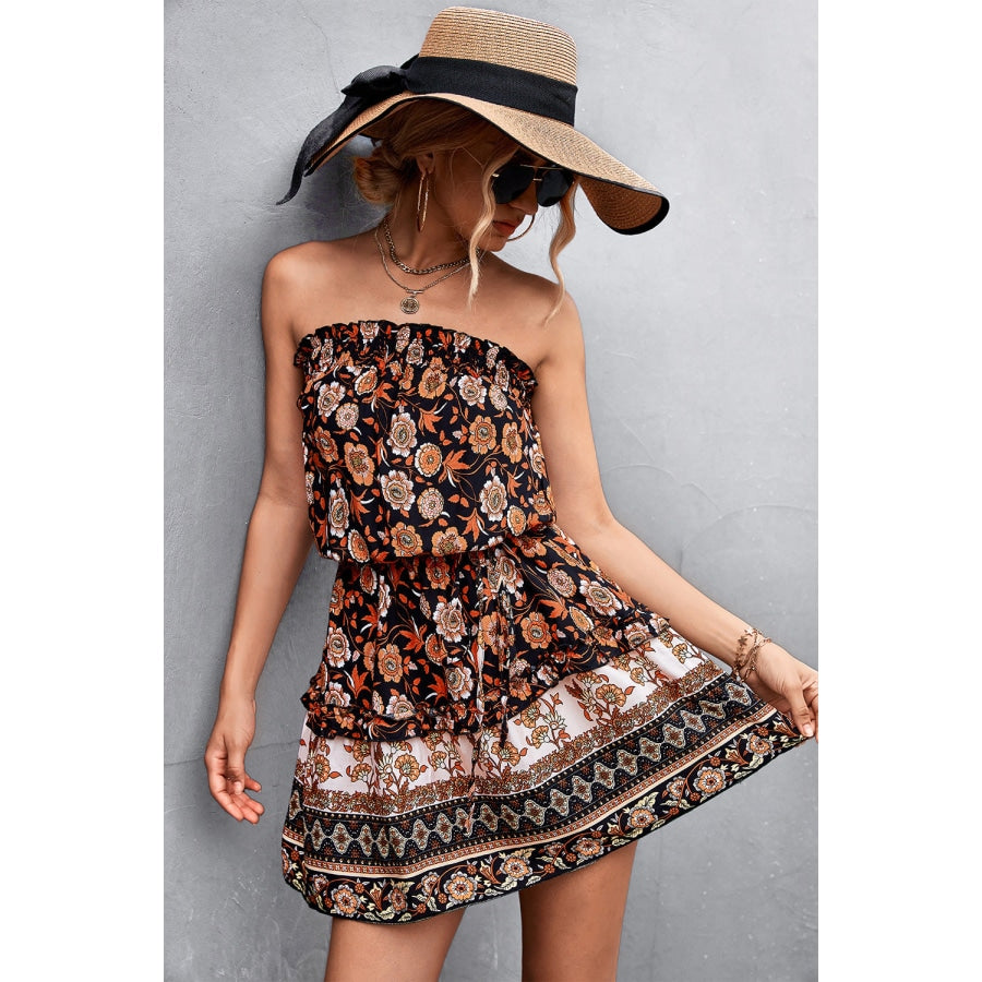 Bohemian Frill Trim Strapless Dress