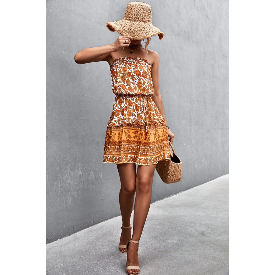 Bohemian Frill Trim Strapless Dress