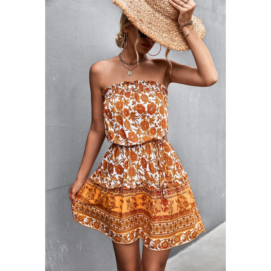 Bohemian Frill Trim Strapless Dress